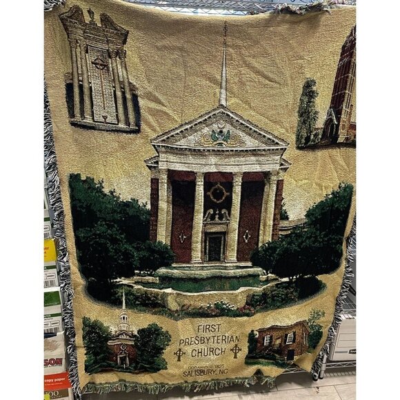 Decorative Blanket Throw Afghan Woven First Presbyterian Church Salisbury NC - Picture 1 of 4